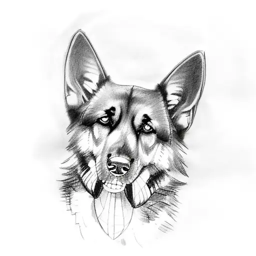A Sketch Style Tattoo Of A German Shepherd Resting At Home With The Soldier's Wife