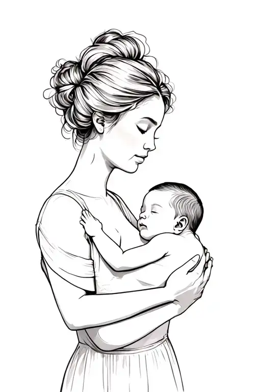 Mother With A Messy Bun Holding New Born Son In Her Arms