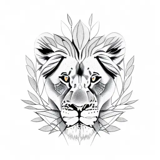 Baby Lion Surrounded With Large Olive Branches