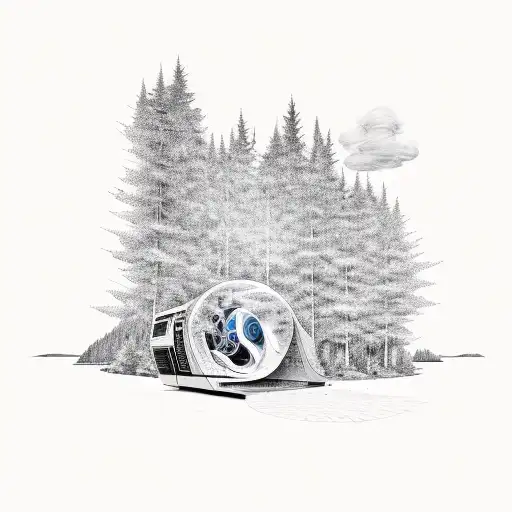 An Mri Machine Morphing Into A Nature Scene With Trees And Mountains