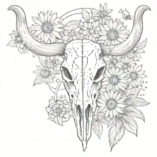 Longhorn Skull And Daisies And Sunflower And Sun And Cross And Country
