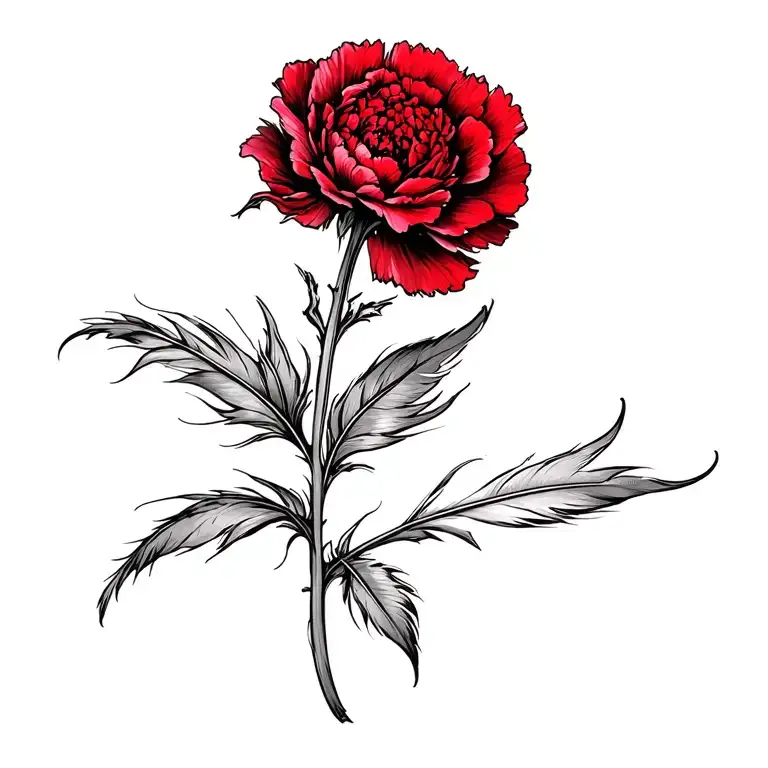 Single Feather Turning Into A Red Carnation Flower