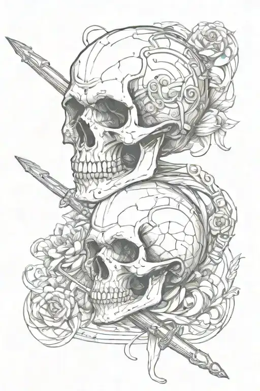 A Skull With A Rapier In Its Head Profile Holding
