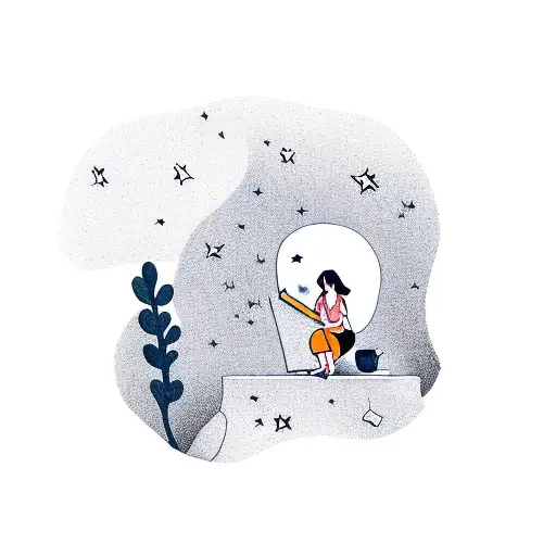 Girl Stargazing With Book And Phone On A Hill