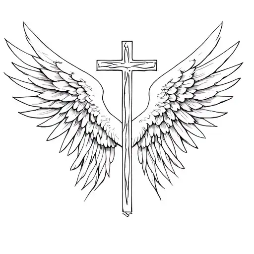 Cross Spaced Out In The Middle Of Virtues Angel Wings