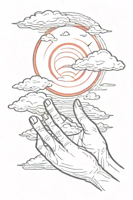 Clouds On Hand With Red Sun