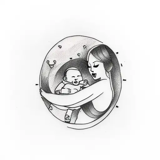 Simple Tattoo Of Mom Holding Baby Sadly