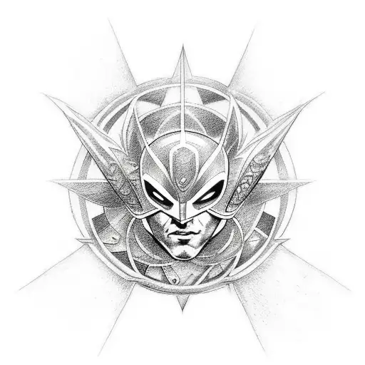 A Dotwork Tattoo Of A Superhero Symbol Merged With A Mythical Creature From Mythology