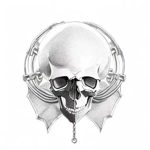 Skull Hanging From Chains With A Military Helmet
