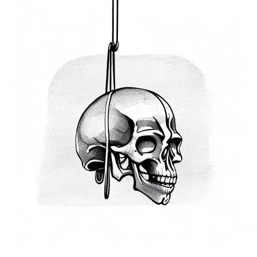 Skeleton Hanging From Chains With A Military Helmet