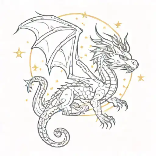 Contour Dragon On The Background Of The Constellation Virgo