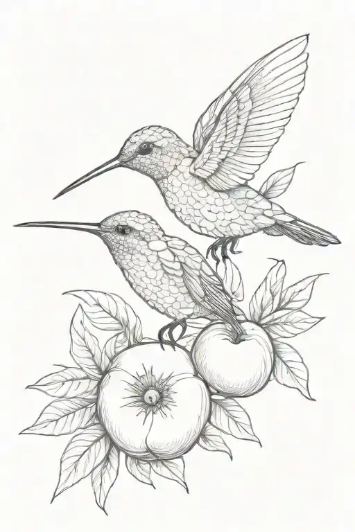 Hummingbird And Peach Fruit