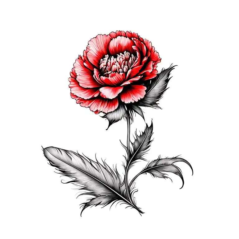 Single Feather Turning Into A Red Carnation Flower