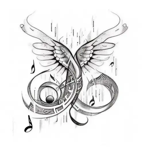 A Tattoo Design Combining Music Notes And Animal Silhouettes In A Playful And Artistic Way