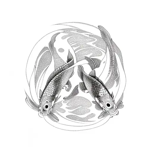 Two Koi Fish With One Of One Written In The Middle Of The Fishes