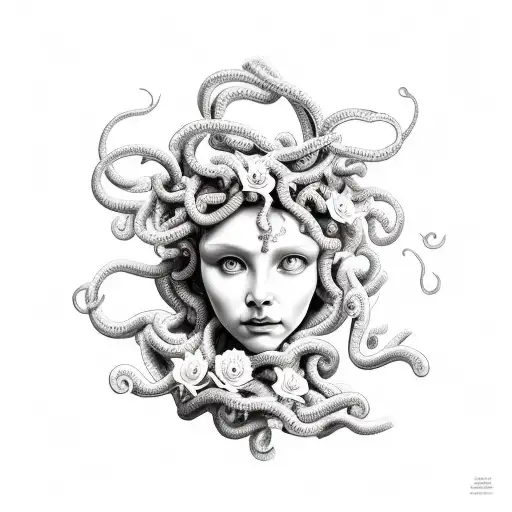 Medusa With Lily Flowers Msking Heart Shaopr With Hands