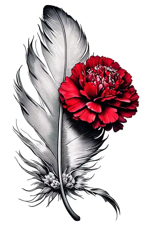 Single Feather Turning Into A Red Carnation Flower
