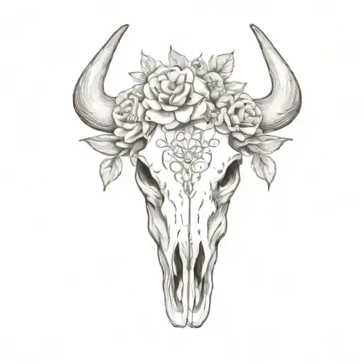 A Cow Skull With Flowers