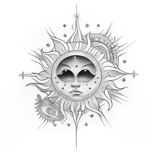 A Tattoo With Sun And Music Simplify Version