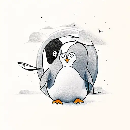 Penguin With Surfboard With Words Be Happy