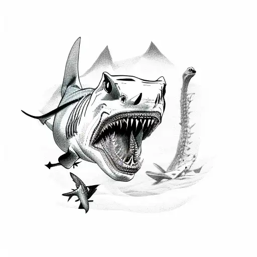 A Shark Under A Female Lion And A T Rex