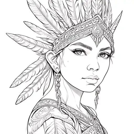 Azte Warrior Princess With Feathers On Head