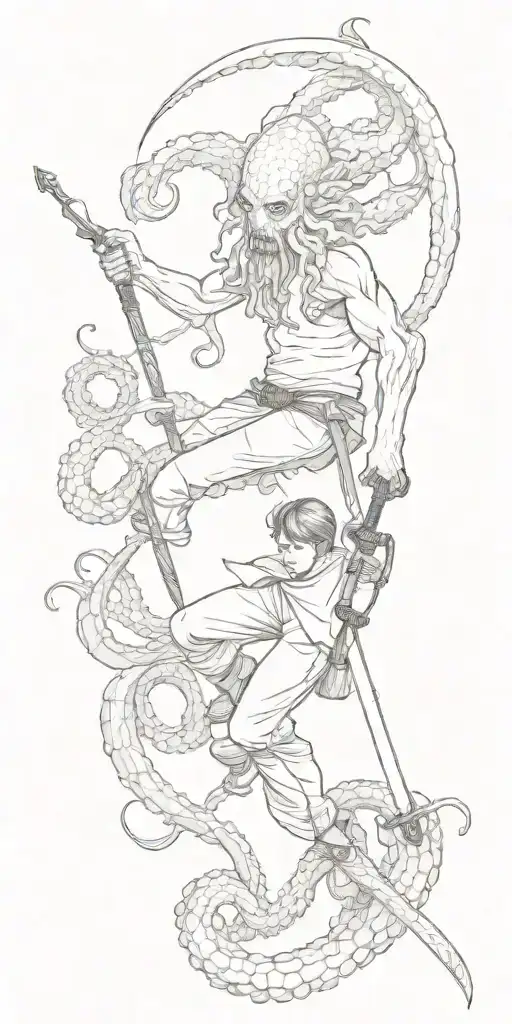 One Boy With Sword Fights Octopus