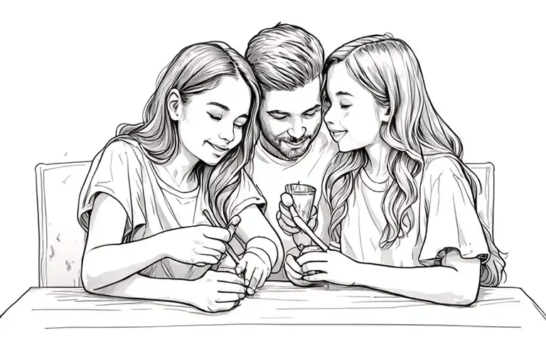 Father And Two Adult Daughters Playing