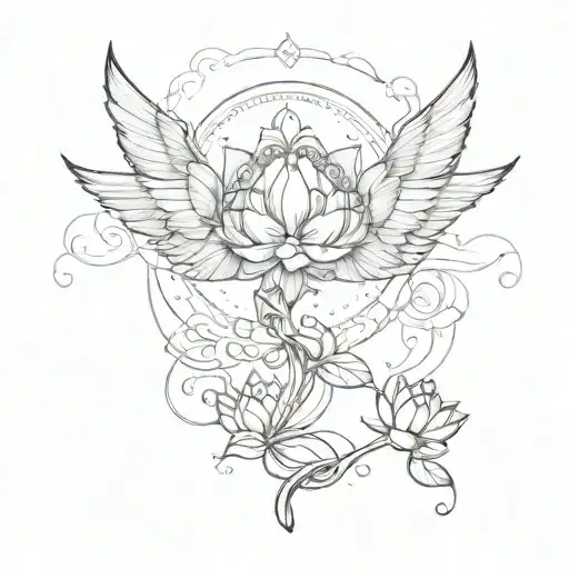 Unalome With Wings Spread And Lotus At The End