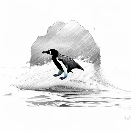 Penguin Surfing In The Ocean