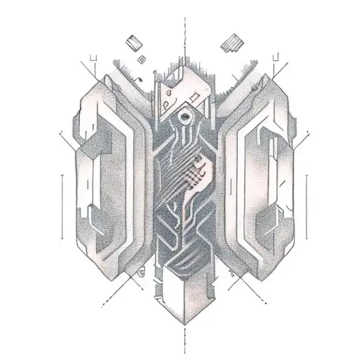 Color Sketch Of A Tattoo On The Hand In The Style Of Mechanics-bio With Microelectronic Components