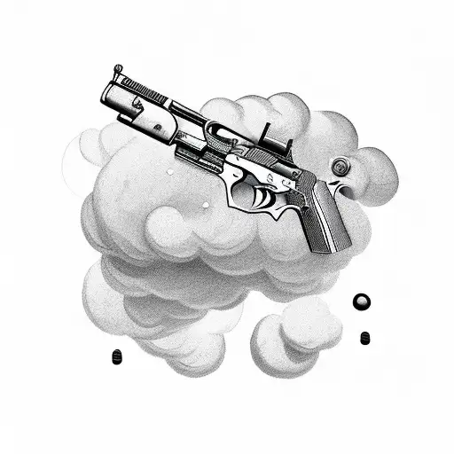 Gun With Bullets And Clouds