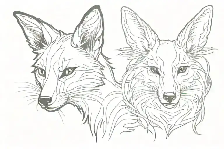 Outline Of Fox Head Silhouette Next To A Rabbit Head Silhouette Looking Straight
