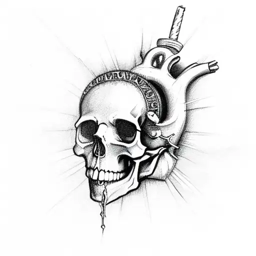 A Sacred Heart Sketch Using A Skull Human Heart
