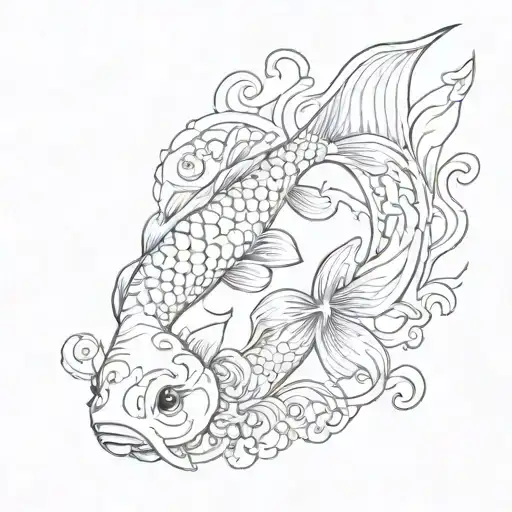 Koi Fish With Mermaid Coming Out Top Fin