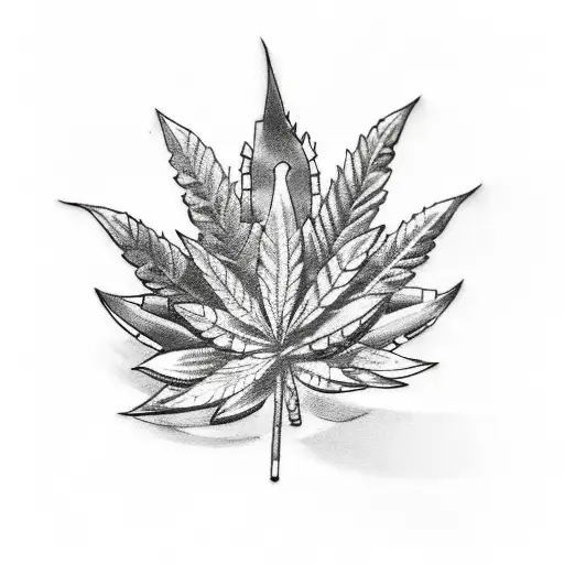 Design A Tattoo Of A Weed Plant Intertwined With A Motorbike Chain In A Sketch Style