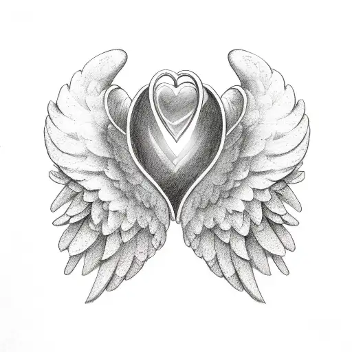Side By Side Hearts And Angel Wings