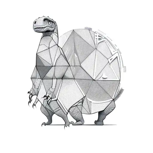 Cute Dinosaur Half Shattering Into Geometric Shapes