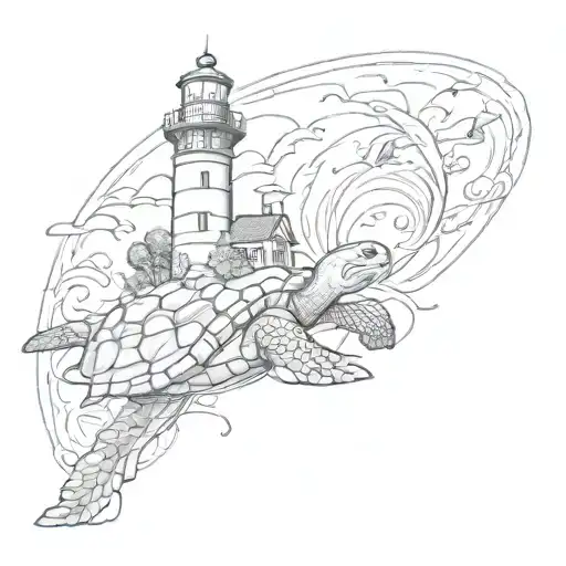 Light House On A Turtle Swimming