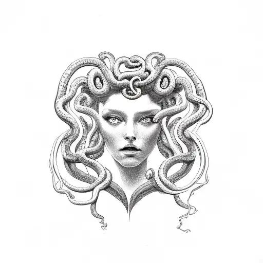 Medusa With Serpents Forming A Heart Shape Around Her