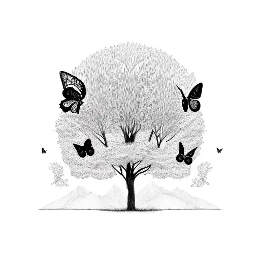 Butterflies Surrounding A Tree