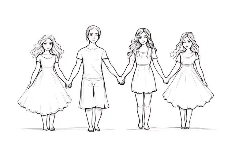 Father And Adult Daughters Holding Hands