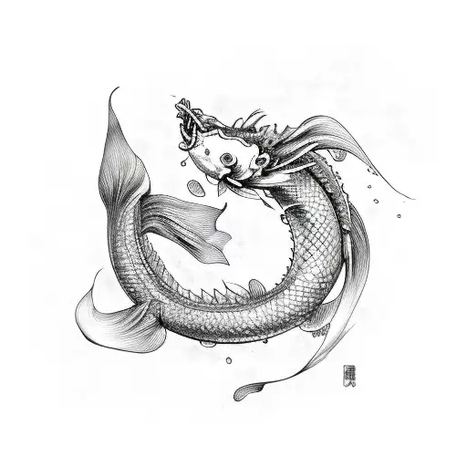 Koi Fish Turning Into Dragon Black And White