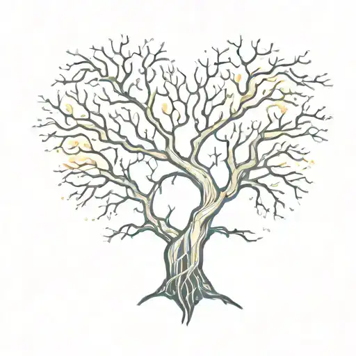 Tree With Roots Making A Heart And Sunset Background