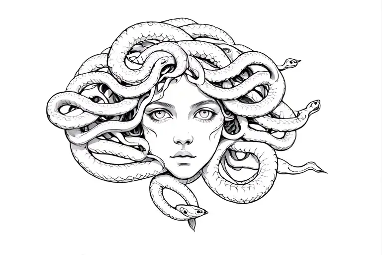 A Beautiful Medusa Head Surrounded By Snakes Wrapped