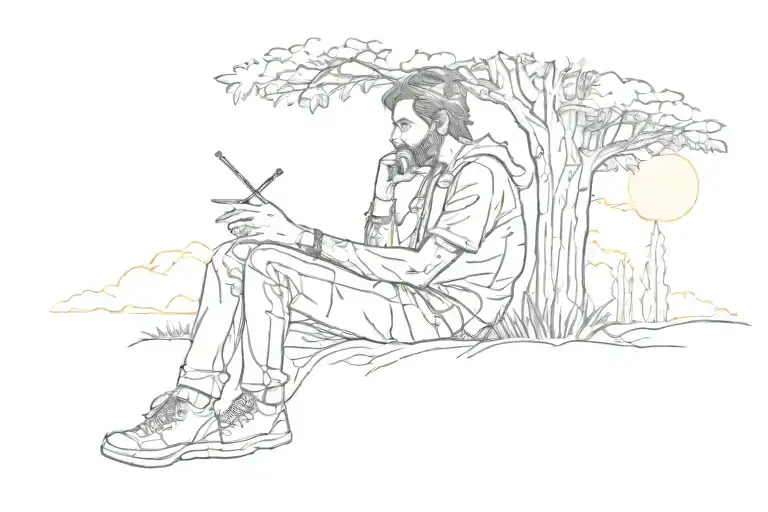 Someone Smoking A Blunt Sitting Behind A Tree Watching The Sunset