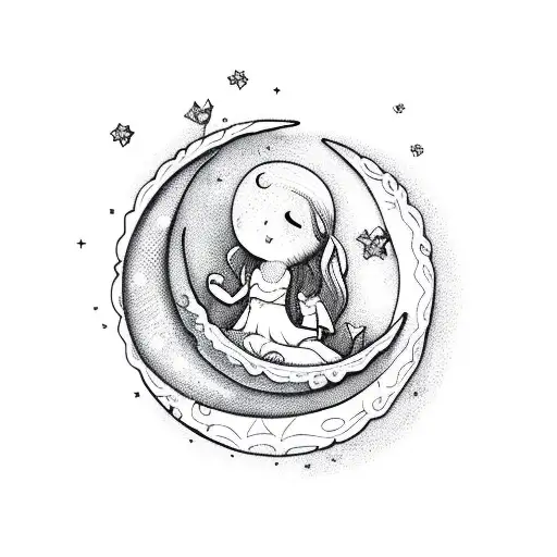 Little Girl Sat In Crescent Moon