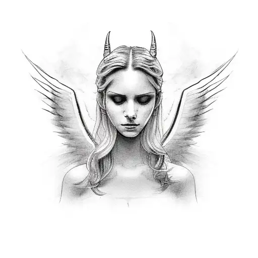 Angel Looking Into Mirror And Her Reflection Is A Devil