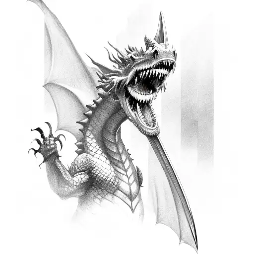 A Dragon With A Sword In Its Teeth