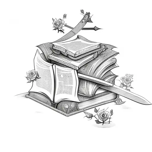 Sword With Roses And Books